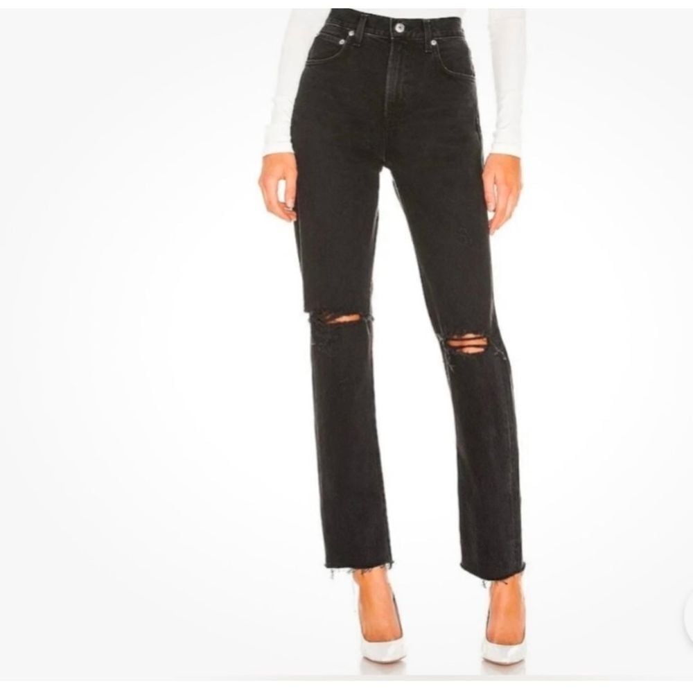 Agolde Cherie High Rise Straight Jeans in Black Size 25