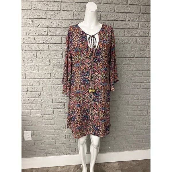 Atina Cristina Women Multi Color Paisley Print Shift Dress Size M