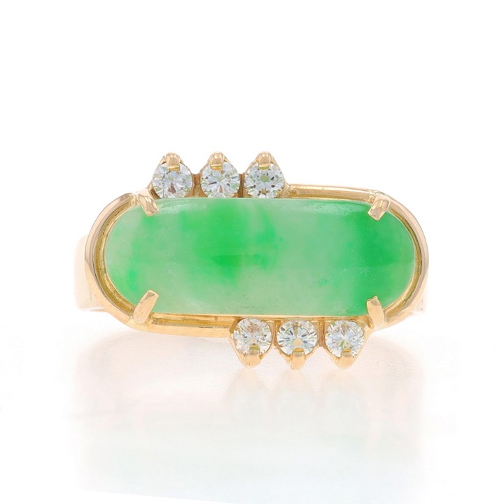 Yellow Gold Jadeite & Diamond Ring -18k Saddle Cut 2.34ctw East-West LX0742