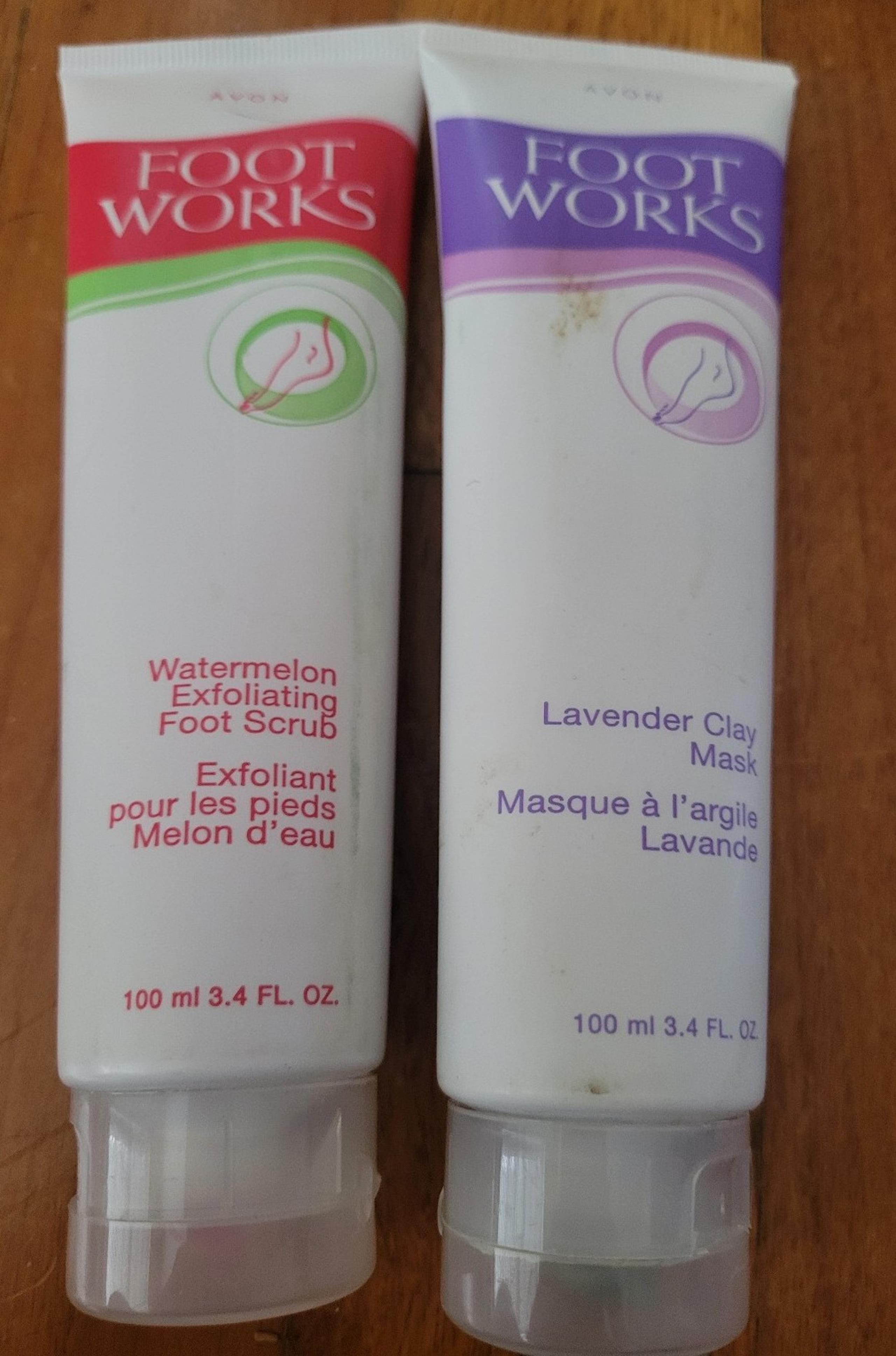 NEW AVON FOOT WORKS LAVENDER CLAY MASK & WATERMELON EXFOLIATING FOOT SCRUB