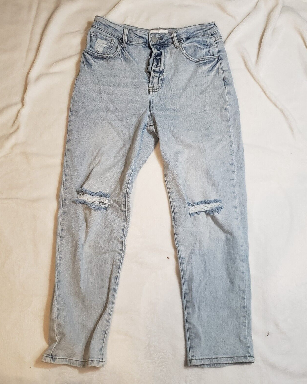 Risen Jeans Women 11/30 Blue High Rise Distressed Boyfriend Stretch Denim Frayed