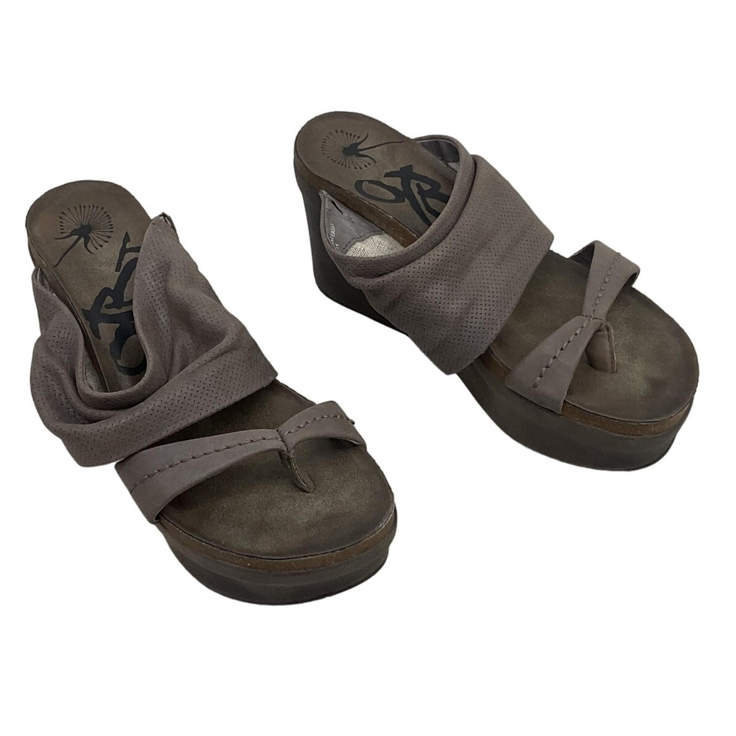 otBt Greige Strappy Leather Heels, Women Size 7.5, Preowned