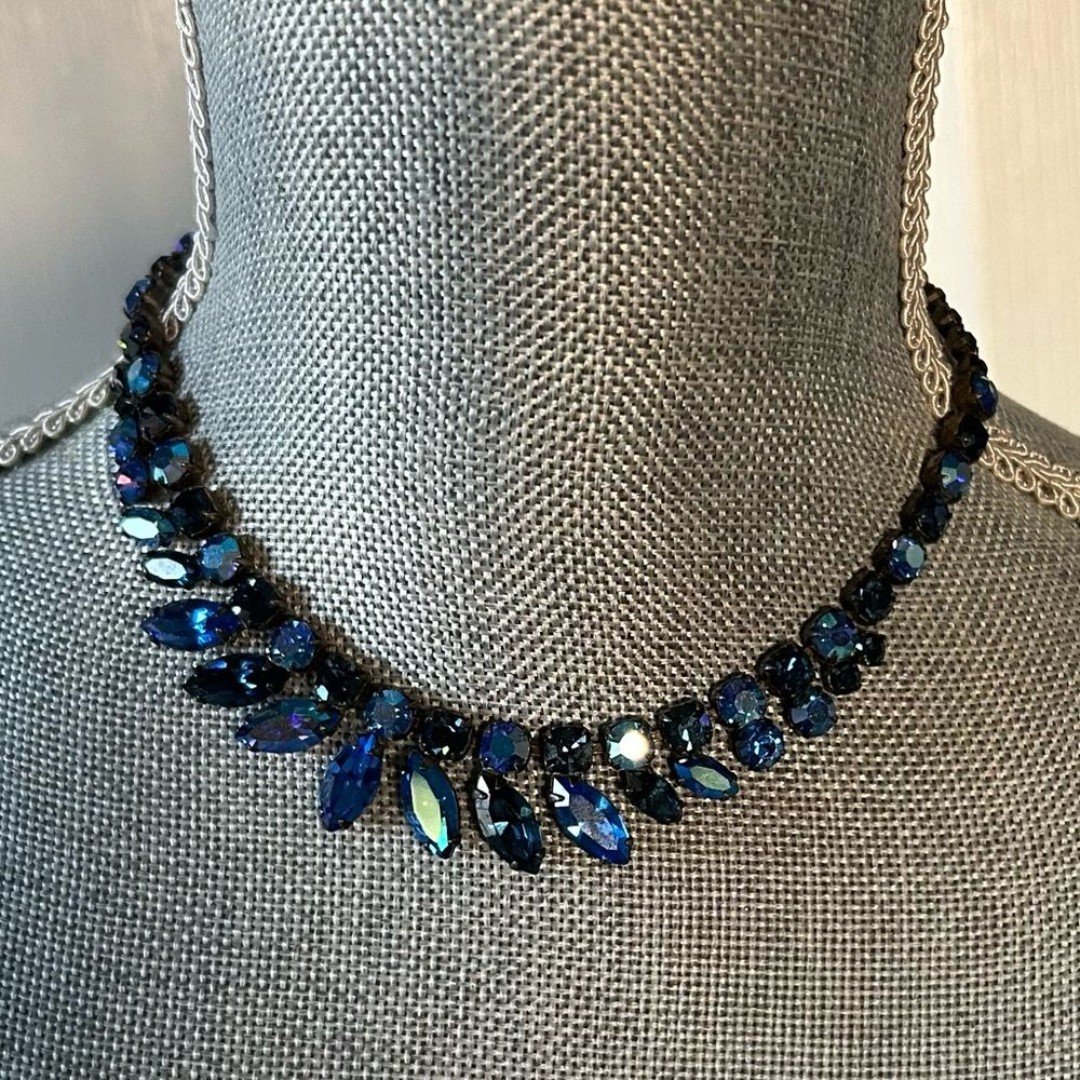 Regency Signed l Vintage 15 Choker Marquise Rhinestone Necklace Shepherd's Hook