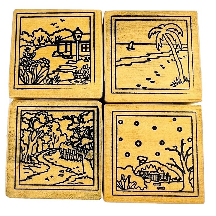 Vintage CC Rubber Stamp 4 Seasons Spring Trail Summer Beach Fall Winter Cottage
