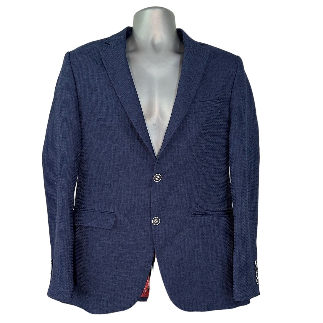 Zegman Navy Blue Textured Two Button Sports Coat, Size 50 (see measurements)