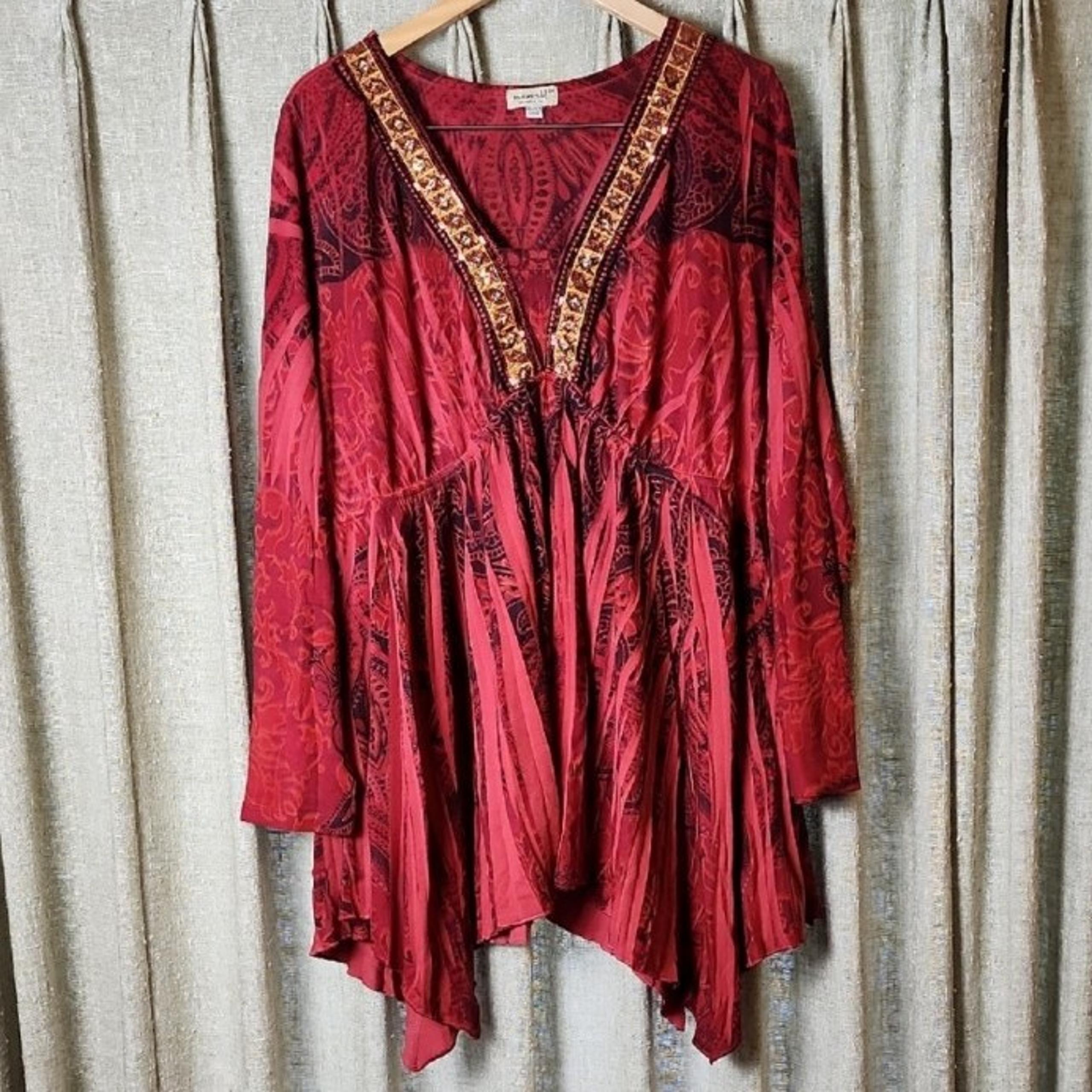 One World Red Boho Tunic Top