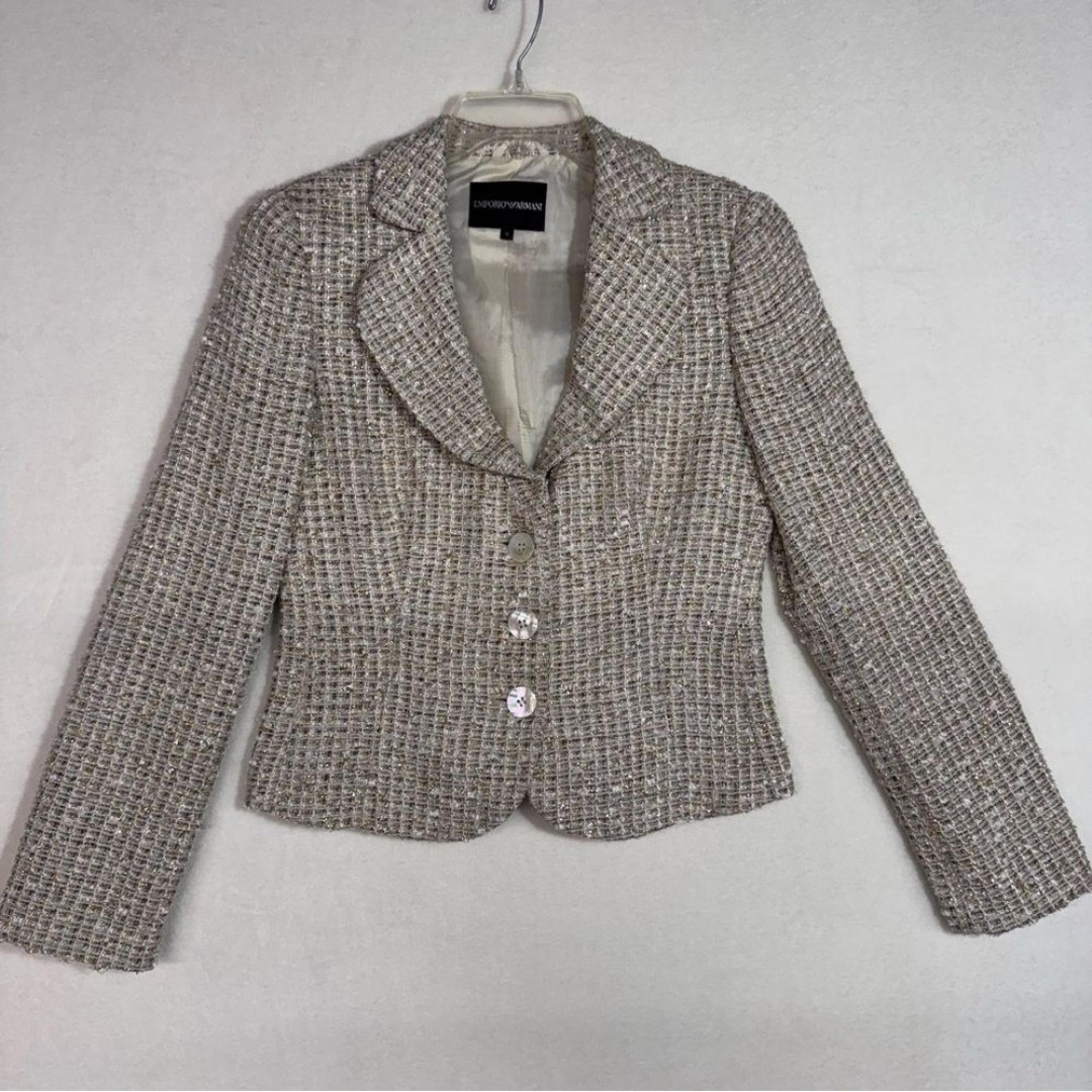 Emporio Armani Tan and Gold Tailored Blazer with Notched Lapels Vintage Sz 10
