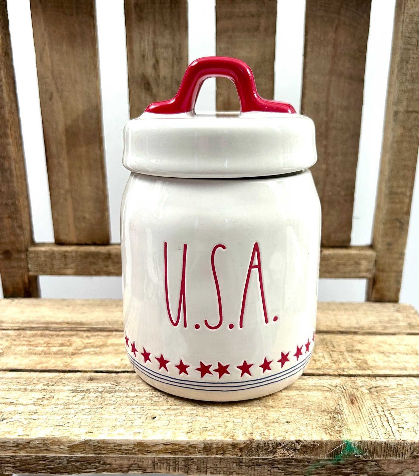 Rae Dunn USA Baby Canister Stars and Stripes 4th of July New