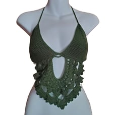 Olive green handmade crocheted mandala festival crop top C cup