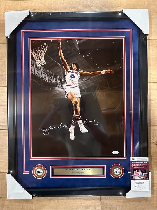 Julius Dr. J Erving signed autographed 76ers 16x20 photo framed JSA