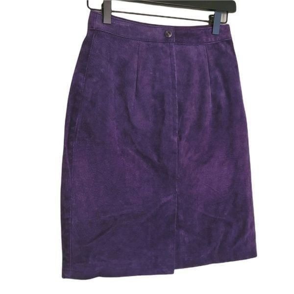 Purple 90's 100% leather pencil skirt A-line retro 5/6