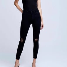 L'AGENCE NWT High Rise Skinny Jeans 24 Margot Destruct Ripped Knees Zinc Black