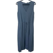 VINCE SLEEVELESS LINEN BLEND MIDI DRESS IN DARK MARINA SZ M