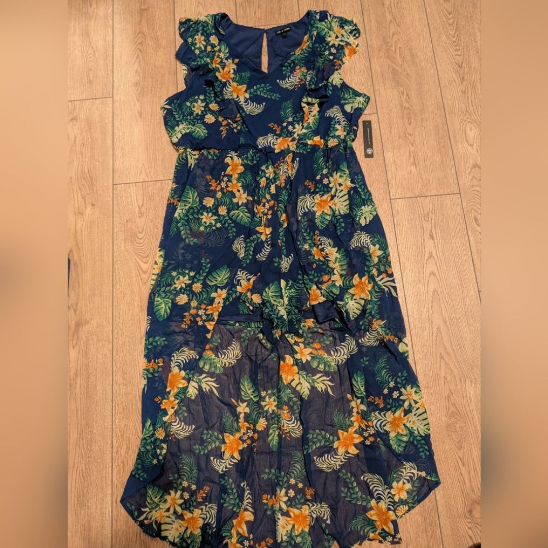 NEW AS U WISH NWT Plus 3X Blue Floral Romper Maxi Tank Dress With Shorts