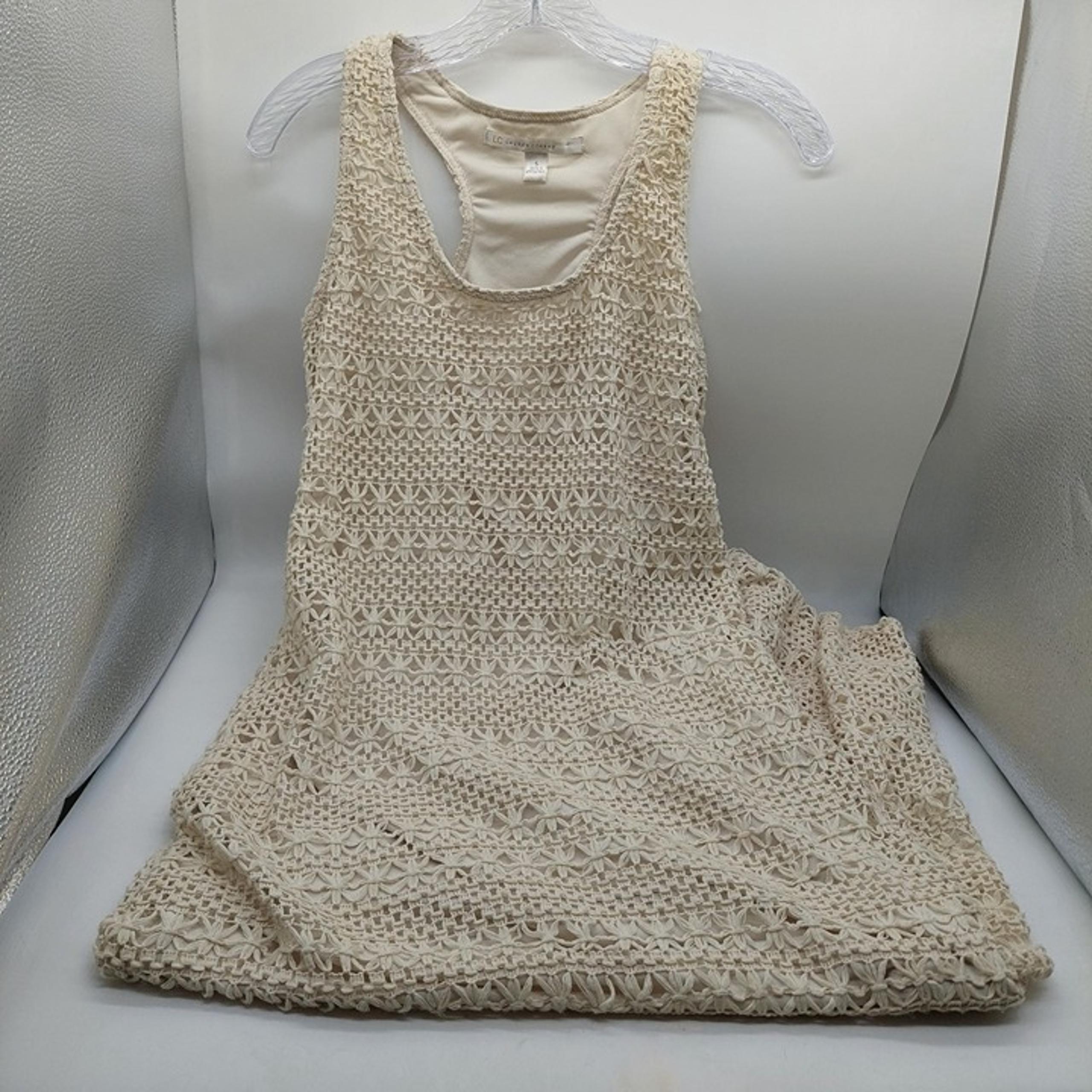 Lauren Conrad Crochet Maxi Dress Size Small Off White Length 56" Sleeveless LC