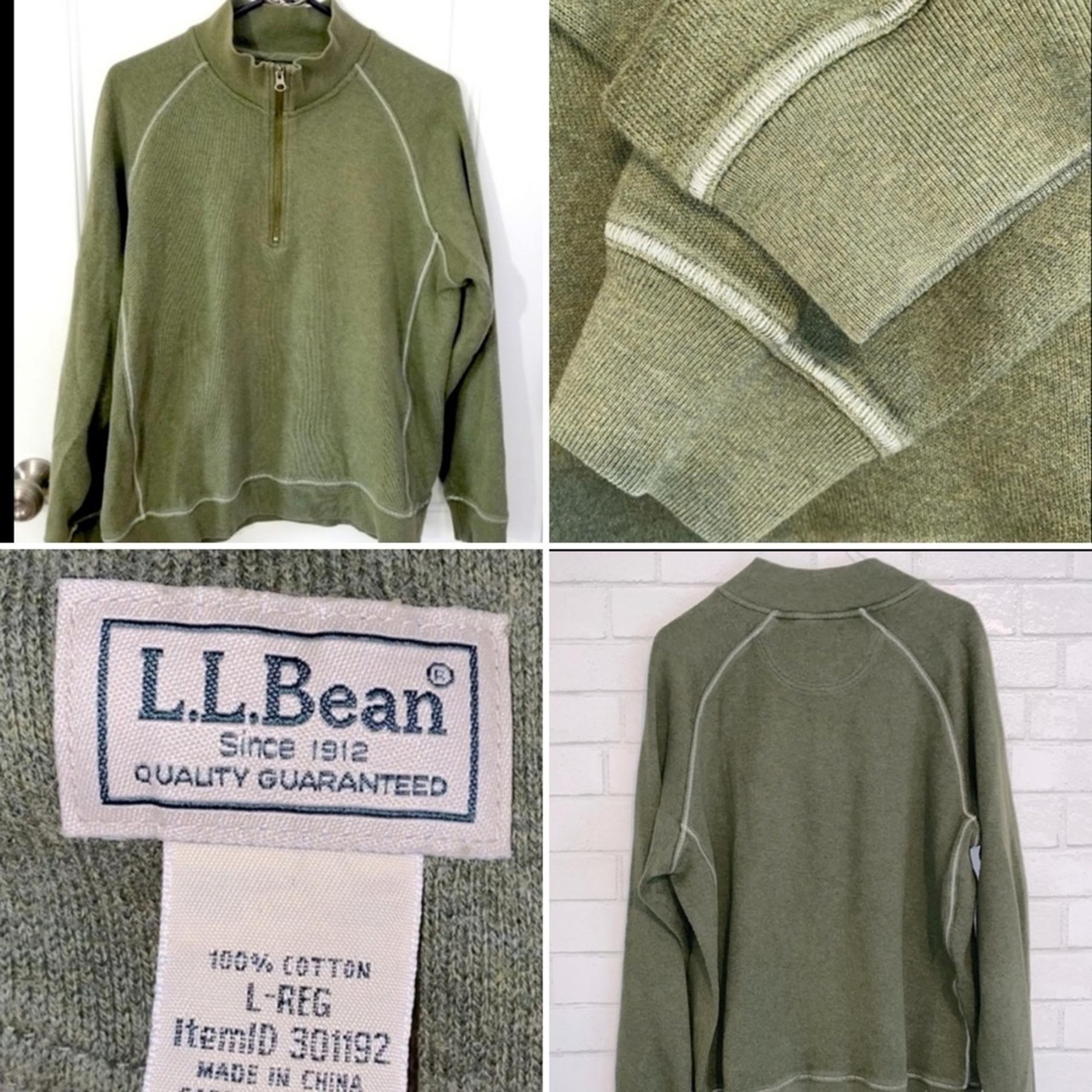 L.L. Bean Men’s Stonecoast 1/4 Zip Pullover Olive Green Traditional Fit LG EUC