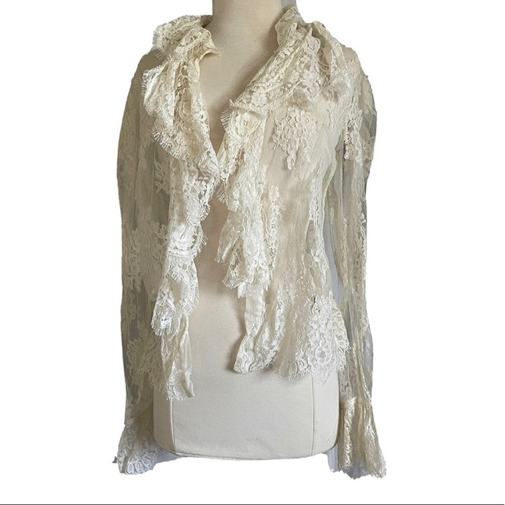 zimmermann designer sheer lace gunne Sax style white cardigan jacket Sz 0