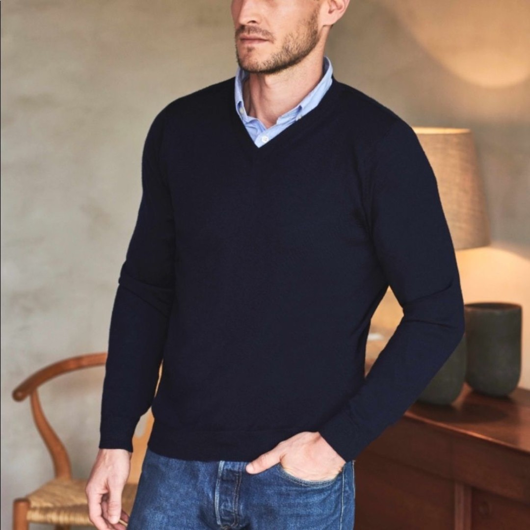 Fairlane Navy Merino Wool Sweater Large