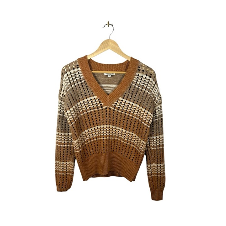 Frye & Co Women’s Chunky Crochet Open Knit Sweater Rust/Tan Size XS
