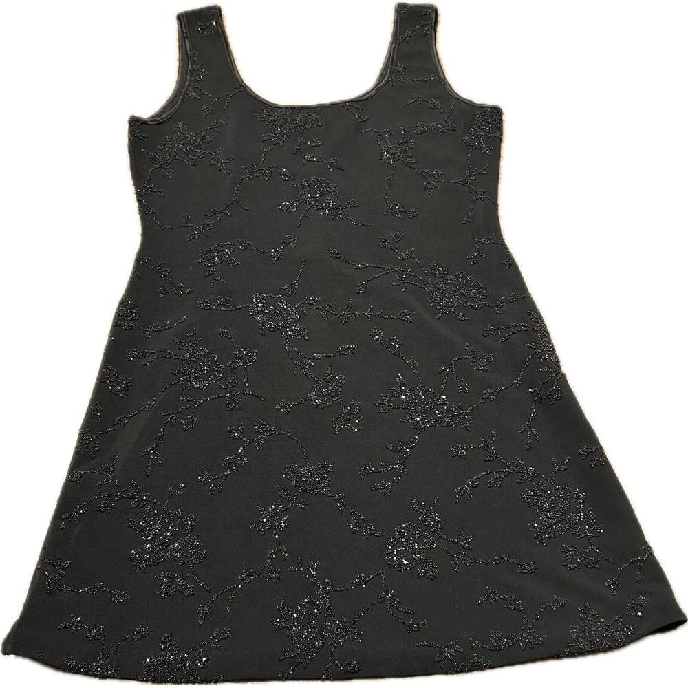 Vtg Rhapsody Dress Women Sz 12 P Black Beaded Sleeveless Bodycon Evening Y2K USA
