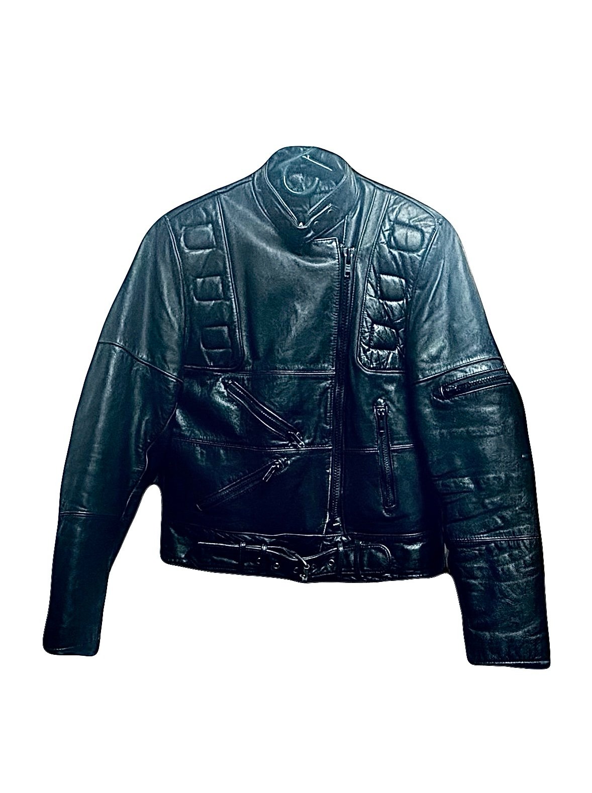 Vintage 1980s Wilsons Genuine Leather Black Cropped Motorcycle Jacket 80s Biker