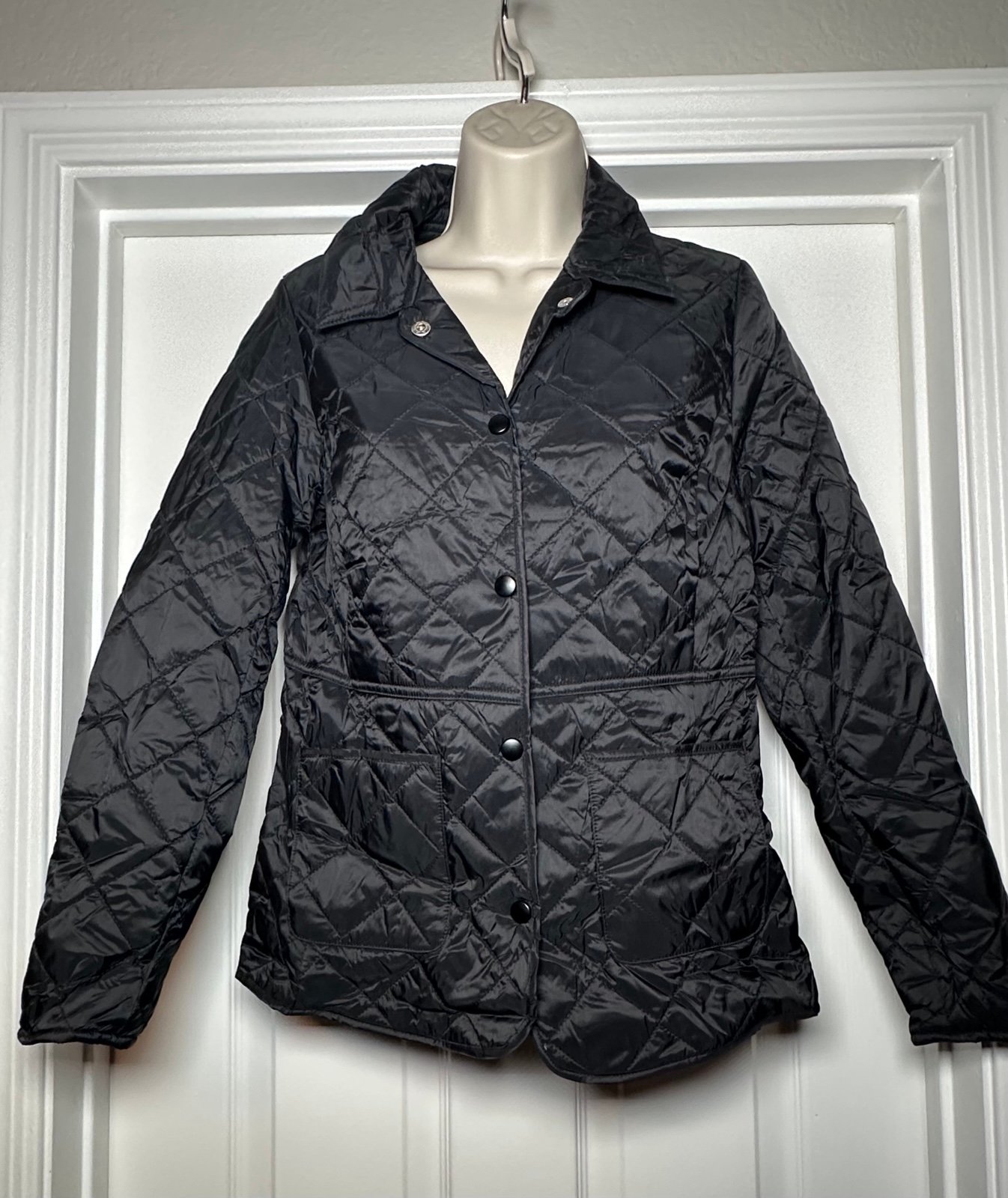 NWT Black Magaschoni Puffer Button Up Women’s Quilted Winter Jacket Coat Size S