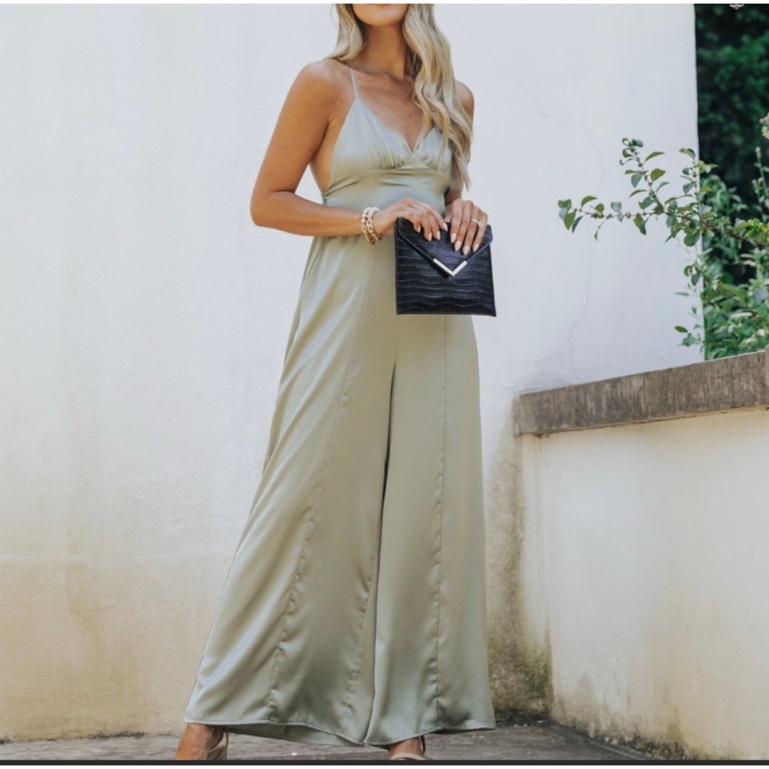 Magnolia Pants & Jumpsuits | Magnolia Boutique- Opal Green Satin Open Back