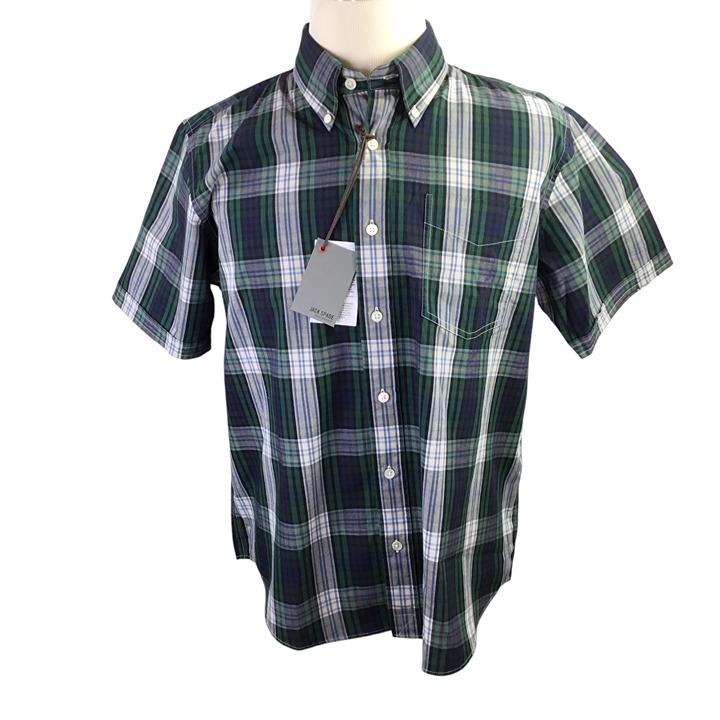 Jack Spade Bleecker Street NWT Men's XL Woodward Navy Short Sleeve Plaid Shirt
