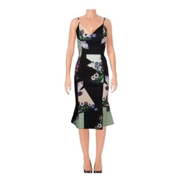 NWT women's Bariano Australia dress size xl black floral tulip hem midi dress