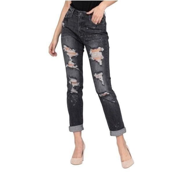 Judy blue Distressed Splatter boyfriend fit Jeans black new
