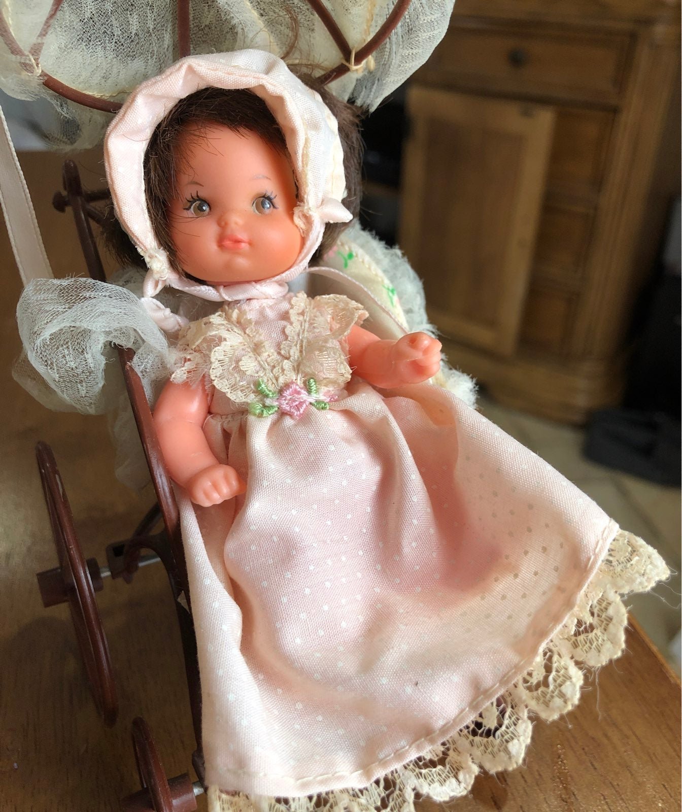 Rosebud babies with crib and buggy 3 babies