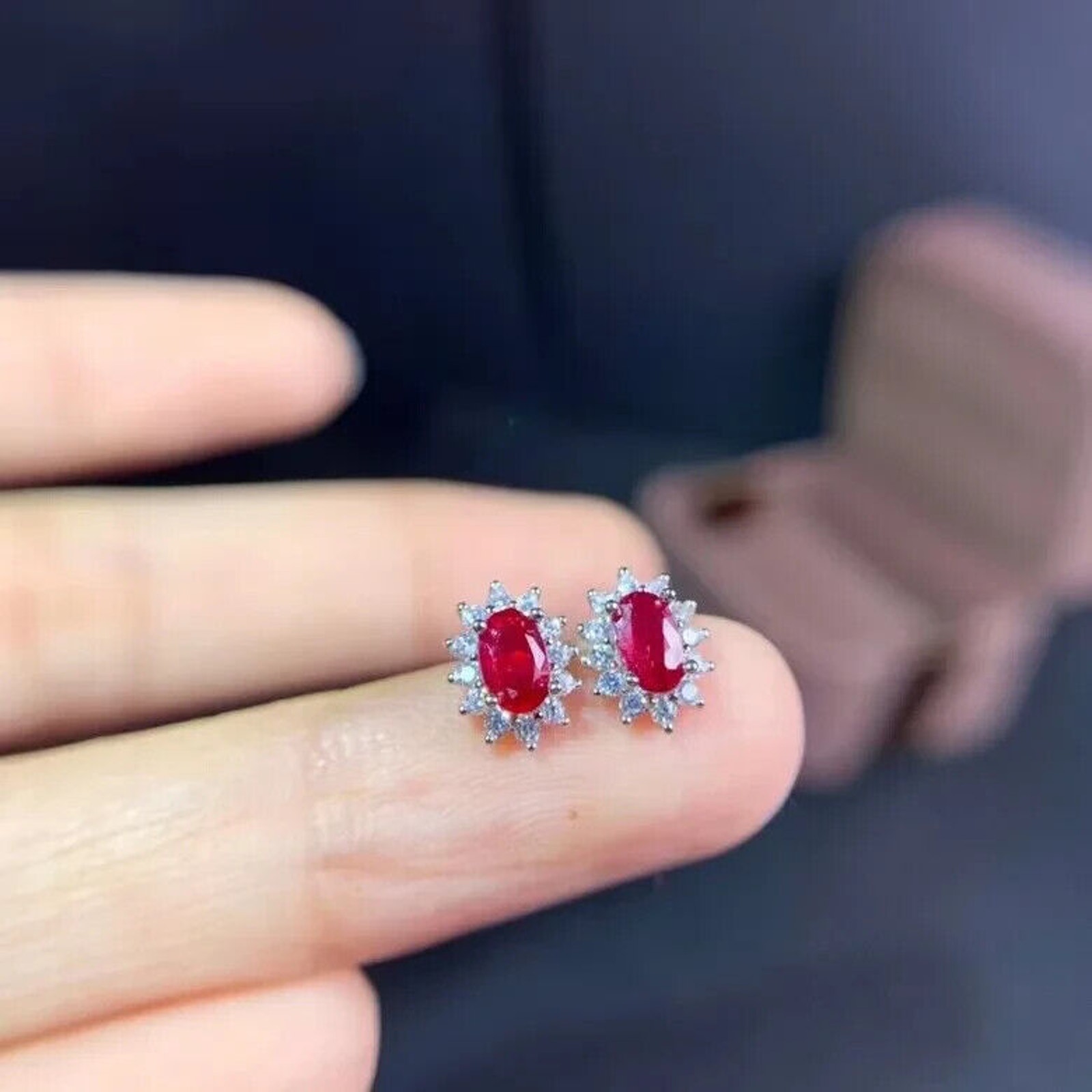 Ruby Earrings, Womens Stud Earrings, Ruby January Birthstone Earrings 3x5mm