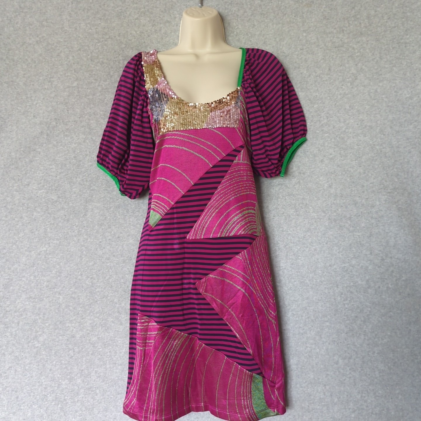 Custo Barcelona Stella Green Silk Patch Work Dress 1 Y2K 90s Festival Party