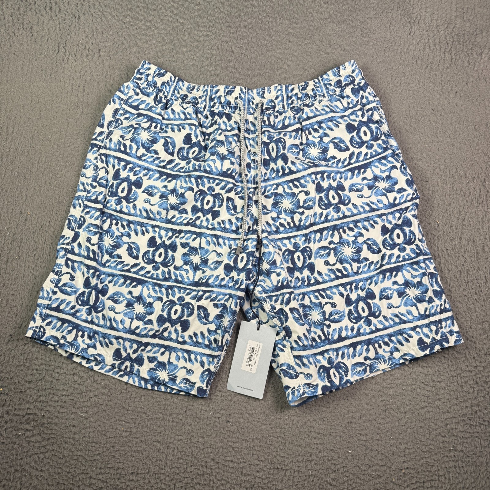 Vilebrequin Swim Trunks Shorts Mens 3XL Blue Marine Turtle Floral Lined 11" NEW