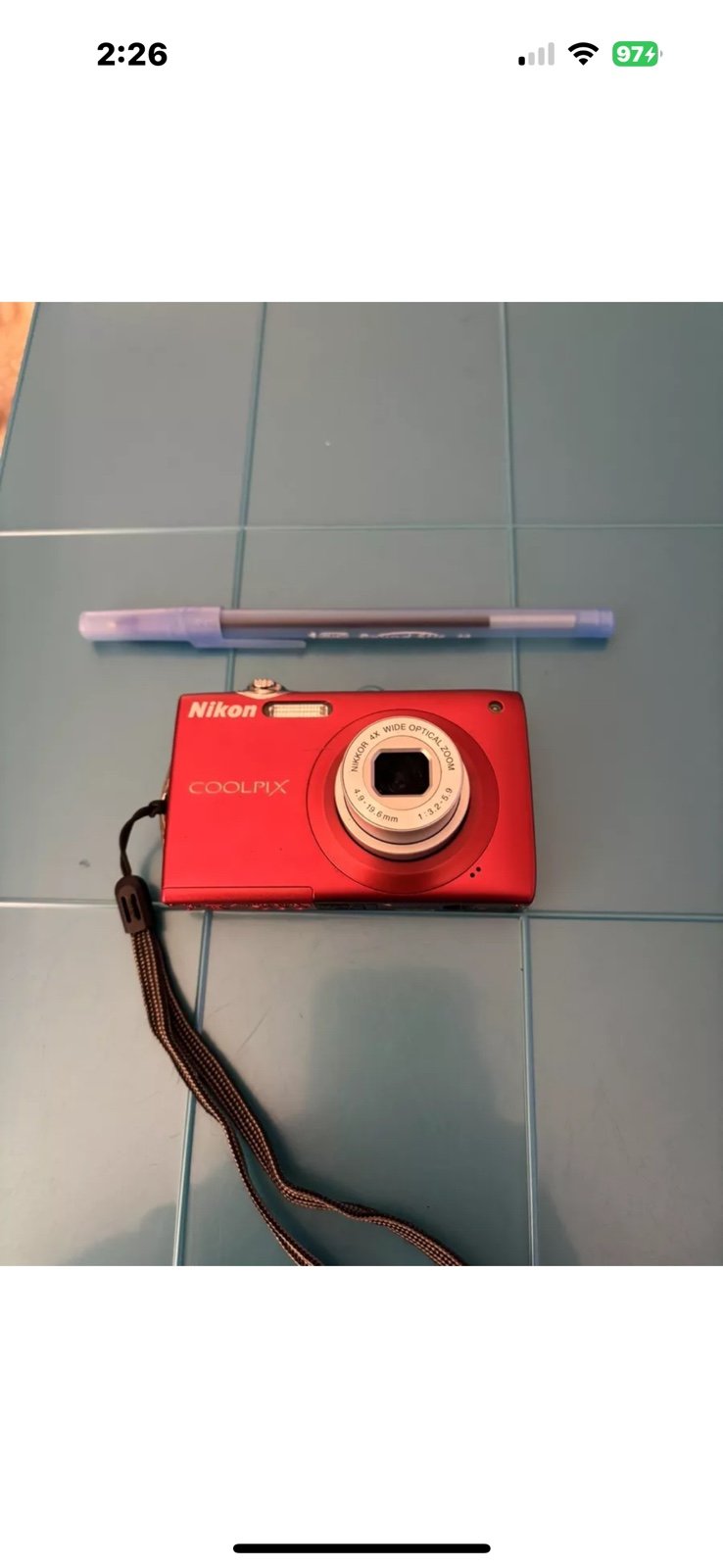 Nikon Coolpix S205-RED 12 MP-Digital Camera-SD Card-Charger & USB Wire-Excellent