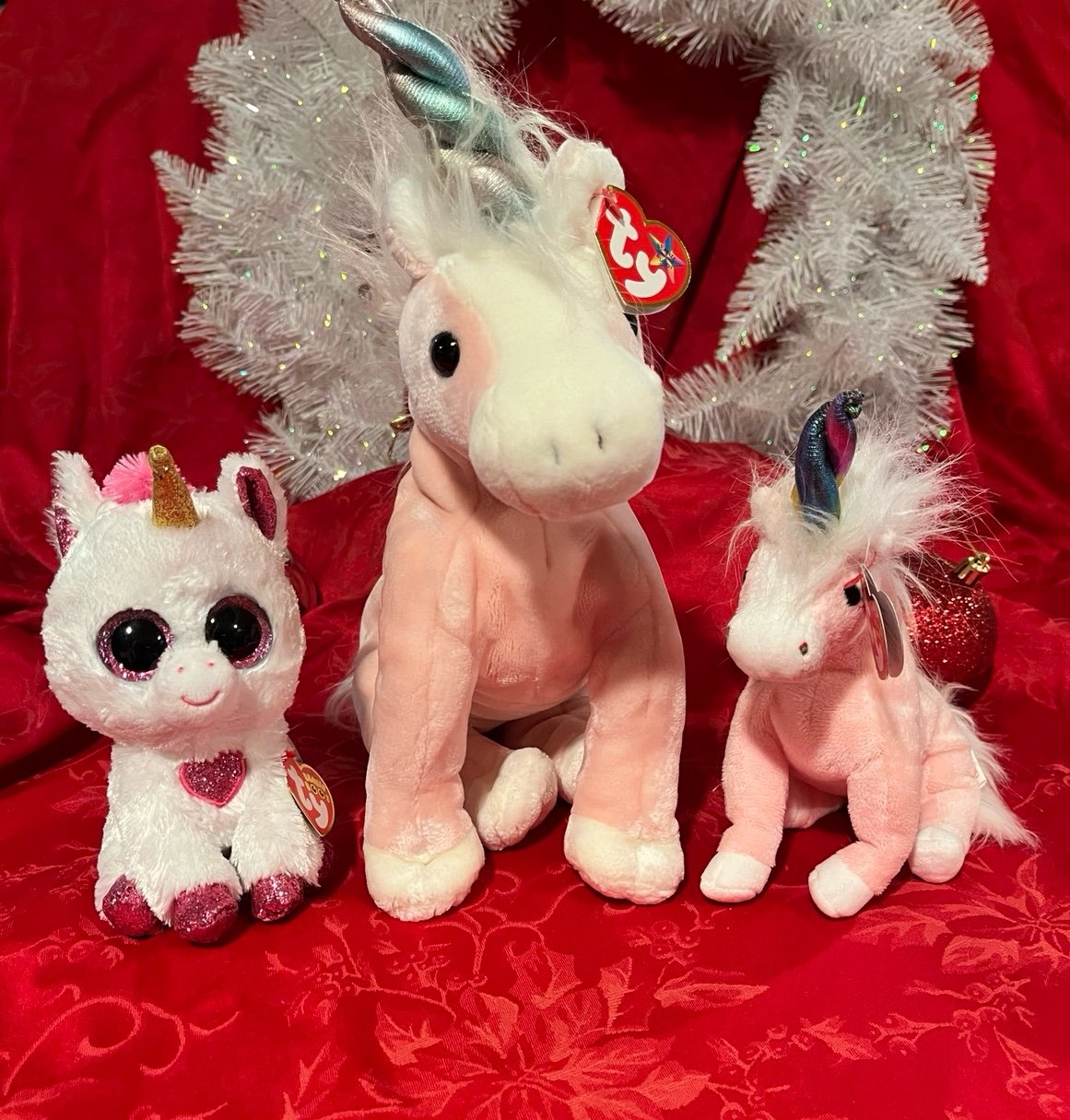 Ty Buddy & Beanie Charmer the Pink Unicorn plus Beanie Boo Cherie set of Three