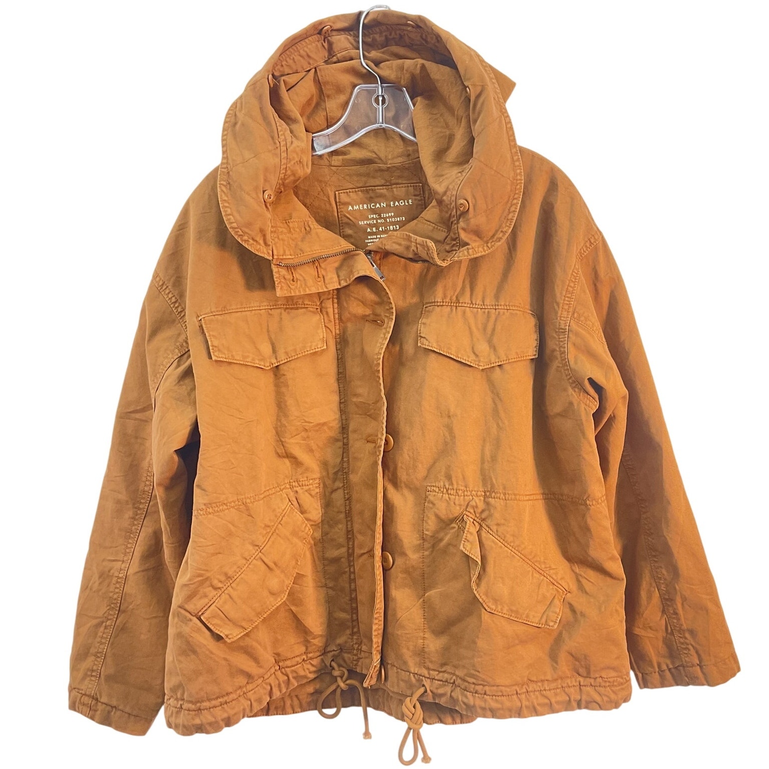 American Eagle Golden-Brown Hooded Drawstring Waist Cotton Blend Jacket Womens M