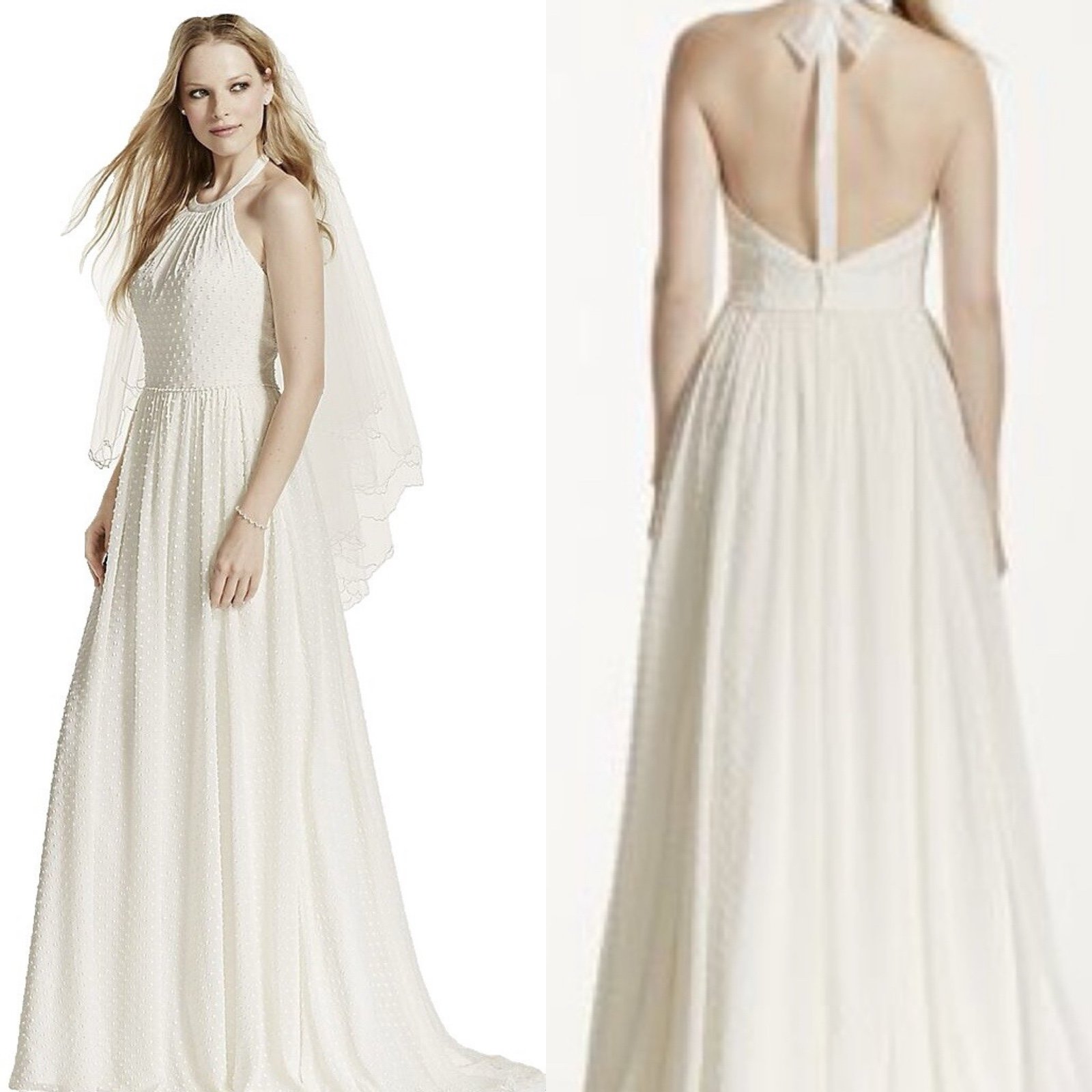David’s Bridal | Galina Swiss Dot Halter Wedding Dress