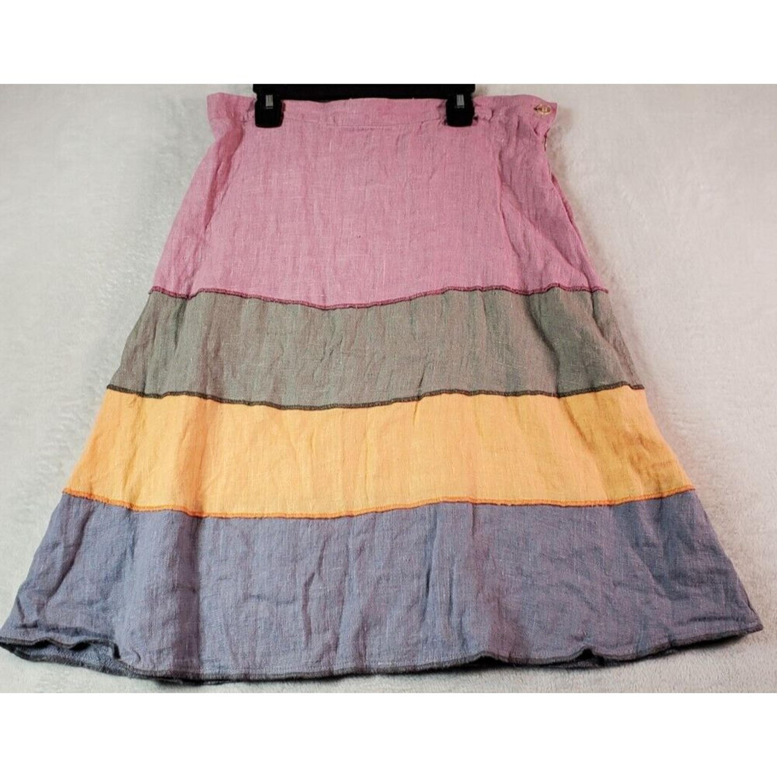 harvé benard A Line Skirt Womens Size Medium Multi Colorblock Linen Side Zipper