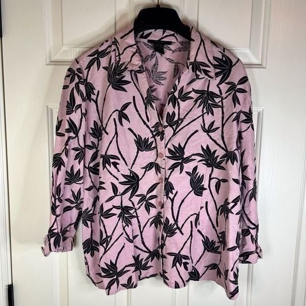 Silkland Womens 100% Silk Hawaiian Shirt Pink Tropical Vacation Size XL