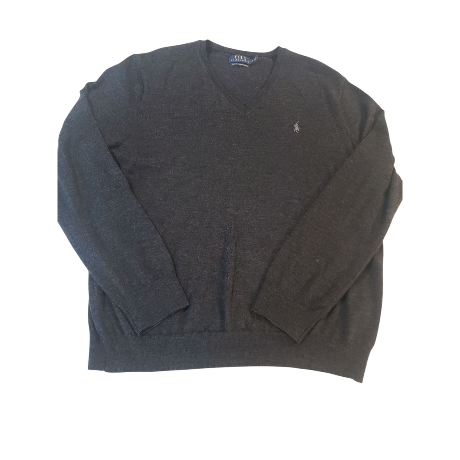 Polo Ralph Lauren Long Sleeve Pullover Sweater Mens Gray XL V Neck Merino Wool