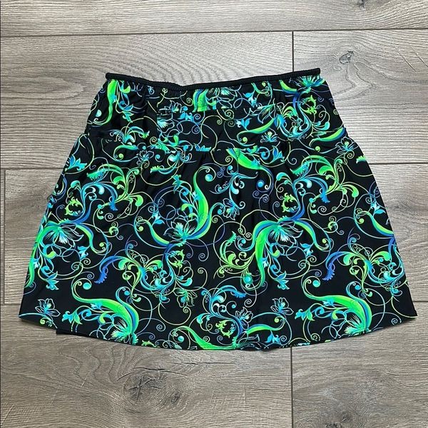 SparkleSkirts 15” High Rise Green Blue Floral Running Tennis Skirt Skort Size M