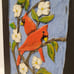 Vintage Carved Wood Plaque, Hand Painted, Cardinal Birds with Blossoms, Signed