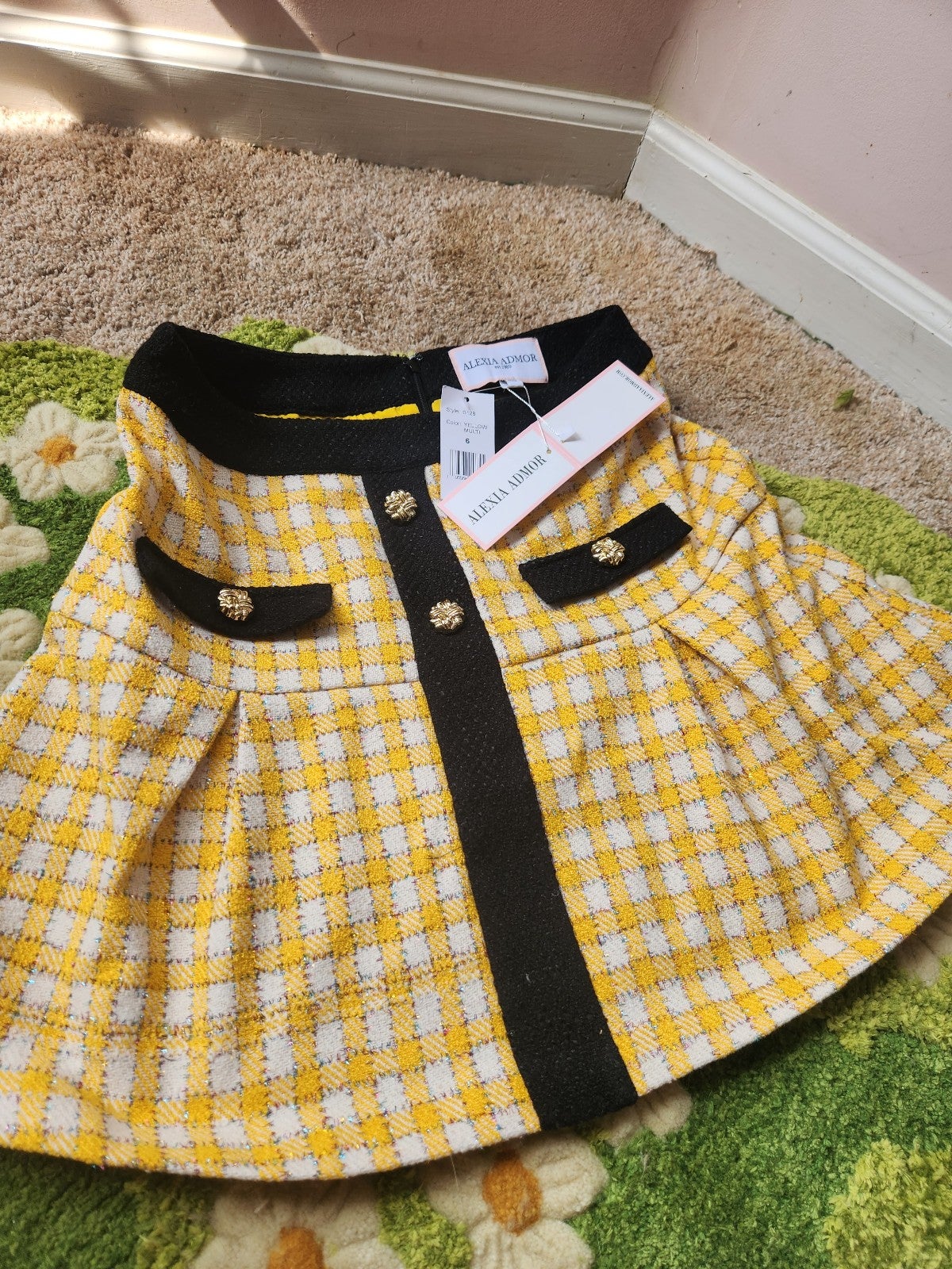 ALEXIA ADMOR NWT Alison pleated skirt , size 6 , yellow/multi tweed