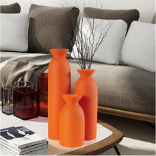 Orange vase Set of 3 - Cylinder Ceramic vases for Pampas Grass Fresh Flowers