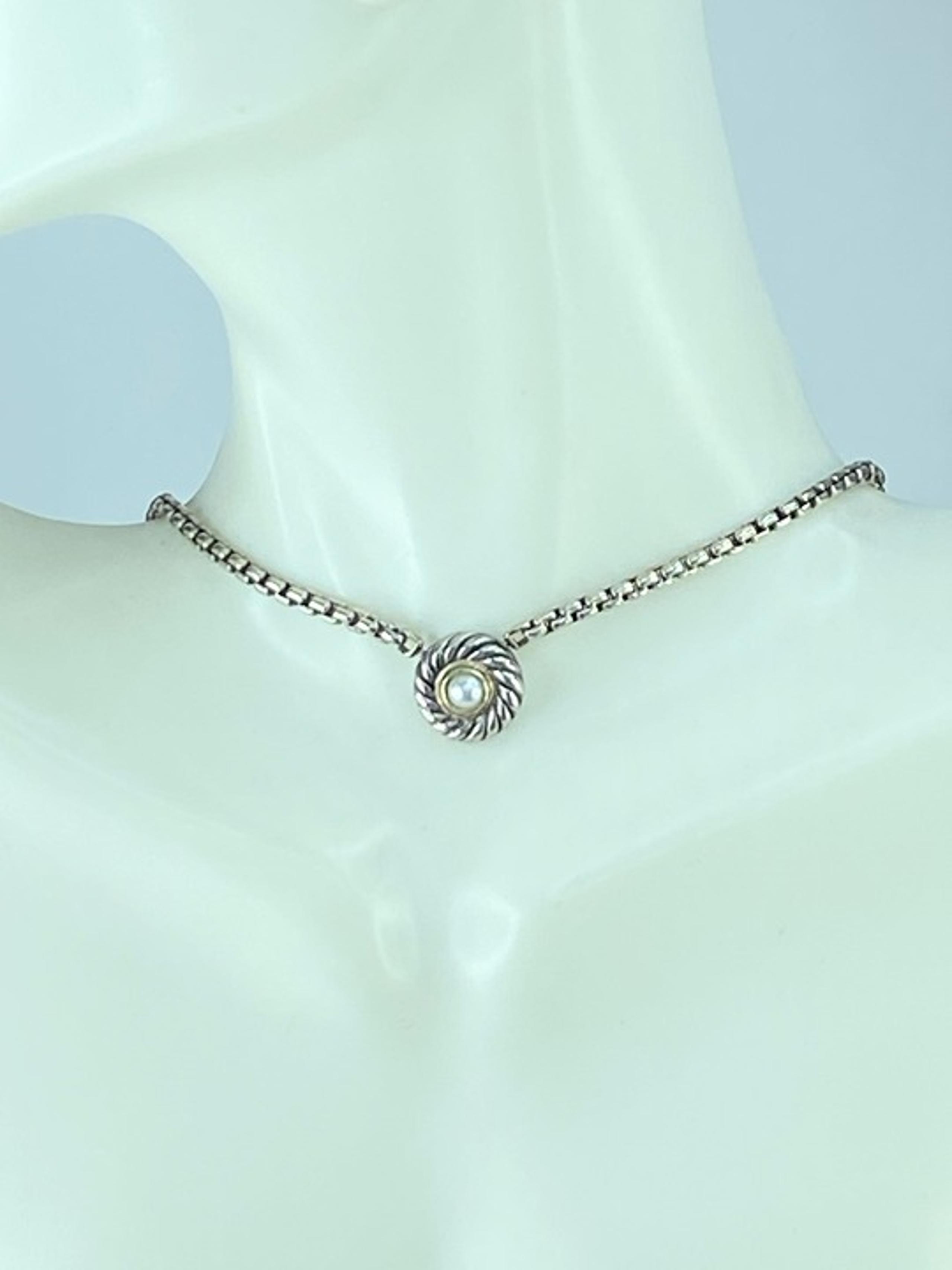 David Yurman 14K gold Sterling Pearl Cookie, box chain necklace 15g 16" JR257