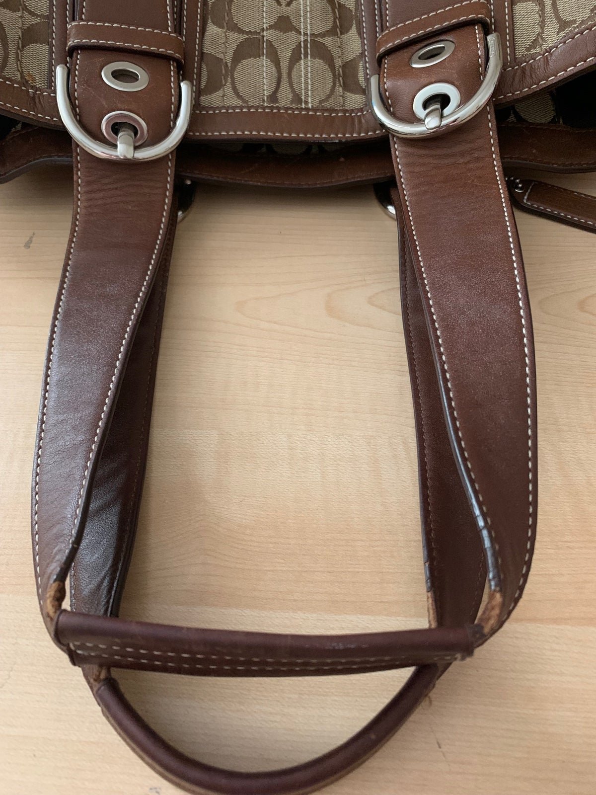 Coach Brown Signature Vintage Tote Bag With shops Side Pockets