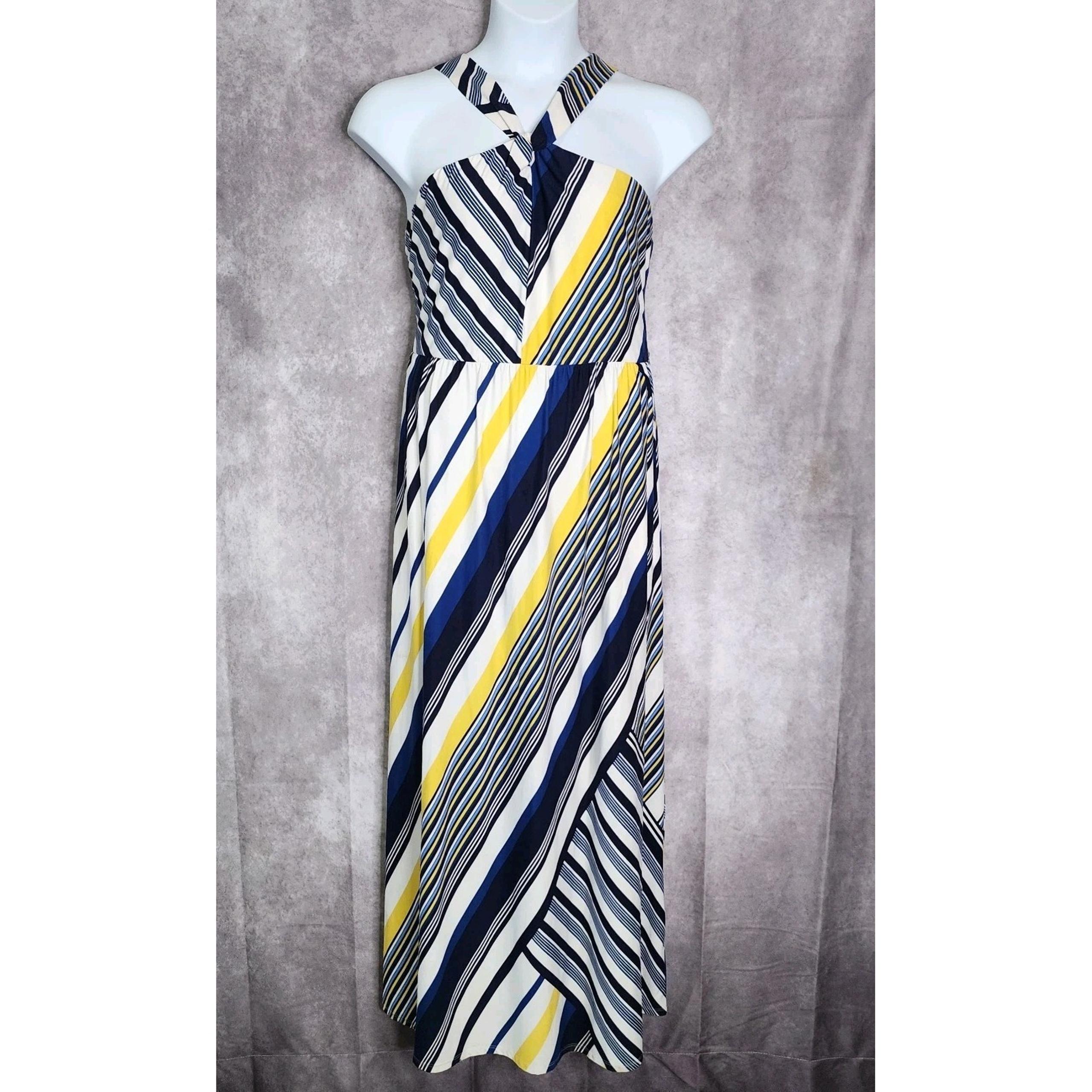 SOMA Halter Maxi Dress Womens Size XXL Blue White Stripe Soft Stretch Beach
