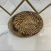 Hand woven rattan wicker chicken basket with wooden chicken head and tail.