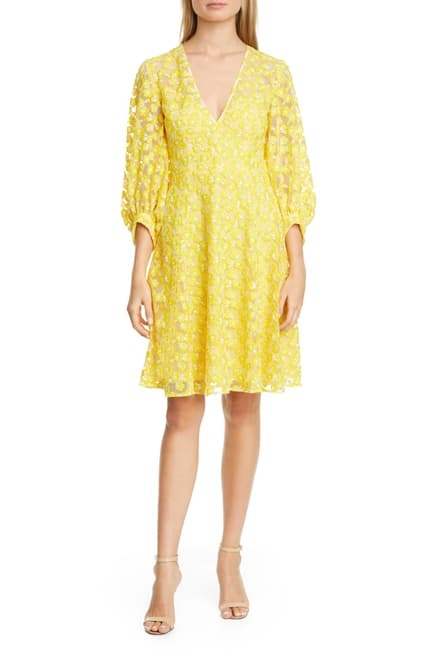 Lela Rose V-Neck Full Sleeve Dress